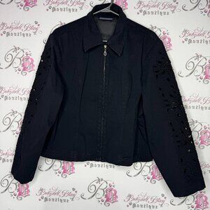 Lafei Nier jacket embroidered beads open design arms bling rhinestone zipper